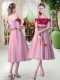 Appliques Prom Evening Gown Pink Lace Up Sleeveless Tea Length