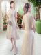Dynamic Champagne Short Sleeves Tea Length Lace Side Zipper Prom Gown