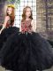 Black Sleeveless Embroidery and Ruffles Floor Length Little Girl Pageant Gowns