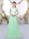 Captivating Apple Green Quinceanera Court Dresses Prom and Wedding Party with Appliques Off The Shoulder Cap Sleeves Lace Up