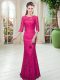 Pretty Hot Pink Lace Zipper Dress for Prom Half Sleeves Floor Length Lace