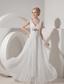 White Empire V-neck Floor-length Chiffon Beading Prom Dress