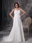 White Empire Asymmetrical Court Train Chiffon Ruch Wedding Dress