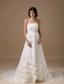 Elegant A-line Strapless Court Train Chiffon Hand Made Flowers Wedding Dress