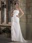 Elegant Column Strapless Brush Train Chiffon Ruch Wedding Dress