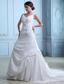 Beautiful A-line V-neck Court Train Taffeta Ruch and Appliques Wedding Dress