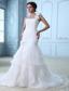 Modest A-line One Shoulder Court Train Organza Ruch and Hand Made Flowers Wedding Dress