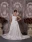 Luxurious A-line One Shoulder Court Train Elastic Woven Satin Appliques Wedding Dress