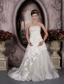 Romantic A-line Strapless Court Train Taffeta and Lace Appliques Wedding Dress
