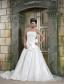 Custom Made A-line Strapless Chapel Train Organza Appliques Wedding Dress