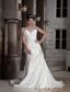 Popular A-line / Princess V-neck Brush Train Satin Beading and Ruch Wedding Dress