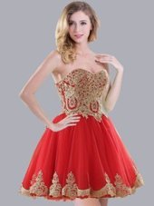 Luxury Red Sleeveless Appliques Mini Length Damas Dress