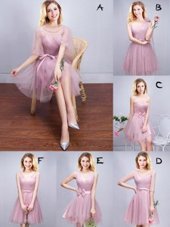 Beauteous Scoop Mini Length A-line Sleeveless Pink Quinceanera Dama Dress Lace Up