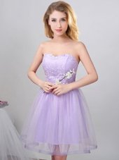 Pretty Sweetheart Sleeveless Lace Up Quinceanera Court of Honor Dress Lavender Tulle