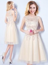 Colorful Scoop Knee Length A-line Sleeveless Champagne Bridesmaid Gown Lace Up