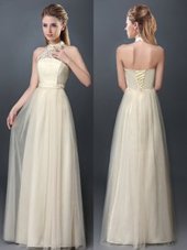 Enchanting Halter Top Sleeveless Lace and Appliques Lace Up Quinceanera Court Dresses