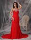 Red Mermaid /Trumpet Sweetheart Court Train Chiffon Beading Prom Dress