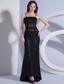 Lace Decorate Bodice Spaghetti Straps Column Black Taffeta 2013 Prom Dress