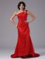 Red One Shoulder and Paillette Over Skirt In Arcadia California For Prom Dress Brush Train