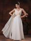 Champagne V-neck Watteat Train Chiffon Prom Dress With Beaded and Bow Decorate In Paradise Valley Arizona