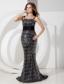 Black Mermaid Spaghetti Straps Brush Train Sequin Belt Prom Dress