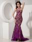 Purple and Gold Trumpet / Mermaid Strapless Court Train Special Fabric Beading Prom Dress