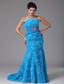 Hawaii City Fabric With Rolling Flower Baby Blue Beading Prom Dress With Brush Train In 2013