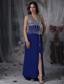 Blue Column Halter Floor-length Chiffon Beading Prom Dress