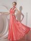 Watermelon Red Column Halter Floor-length Elastic Woven Satin Beading Prom Dress
