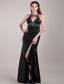 Black Column Scoop Floor-length Taffeta Rhinestones Prom Dress