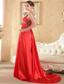 Red Column / Sheath V-neck Brush Train Taffeta Beading Prom / Evening Dress