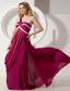 Fuchsia Column Prom / Evening Dress One Shoulder Brush Train Silk Like Satin Beading