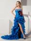 Royal Blue Column Sweetheart Beading Ruffles Prom Dress Court Train Organza