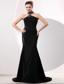 Black Mermaid High-neck Brush Train Taffeta Beading Prom / Evening Dress