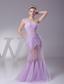 Lavender One Shoulder Mermaid Ruching Appliques Prom Dress