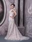 Champagne Column Scoop Brush Train Taffeta and Lace Hand Made Flower Prom Dress