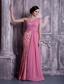 Rose Pink Column One Shoulder Floor-length Beading Chiffon Prom Dress