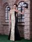 Black and Champagne Mermaid Strapless Floor-length Embroidery Taffeta Prom Dress