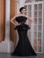 Black Mermaid Strapless Brush Train Elastic Woven Satin Beading Prom Dress