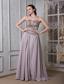 Exclusive Grey Empire Prom Dress Strapless Chiffon Beading Floor-length