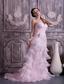 2013 Baby Pink Prom Dress Column Sweetheart Brush Train Ruch and Beading Organza