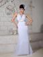 Custom Made White Empire V-neck Prom Dress Chiffon Ruch Brush Train