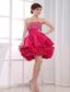 Beading Mini-length A-Line Strapless Taffeta Prom Dress Hot Pink