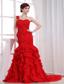 Mermaid Ruffles Chiffon Watteau Red One Shoulder Prom Dress