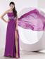 Fuchsia Prom / Evening Dress With One Shoulder Beaded and High Slit Watteau Train