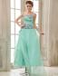 Apple Green Appliuqes and Ruched Bodice For Ankle-length Prom Dress