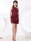 One Shoulder Wine Red and Ruch For Short Prom Dress