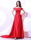 Off The Shoulder For Red Prom Dress With Bowknot and Brush Train