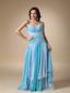 Blue Empire Sweetheart Brush Train Chiffon Appliques with Beading Prom Dress
