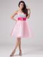 Beading Prom Dress Strapless Organza Mini-length A-Line Pink